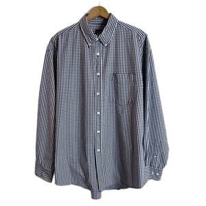 Gap Men's Button Down Shirt L Gingham Navy Blue Check 100% Cotton Long Sleeve